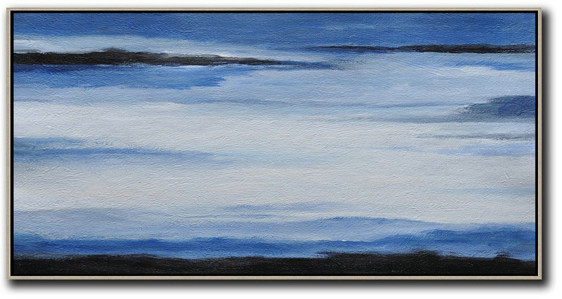 Hand Made Abstract Art,Hand Painted Panoramic Abstract Painting,Modern Art,Blue,White,Black.etc